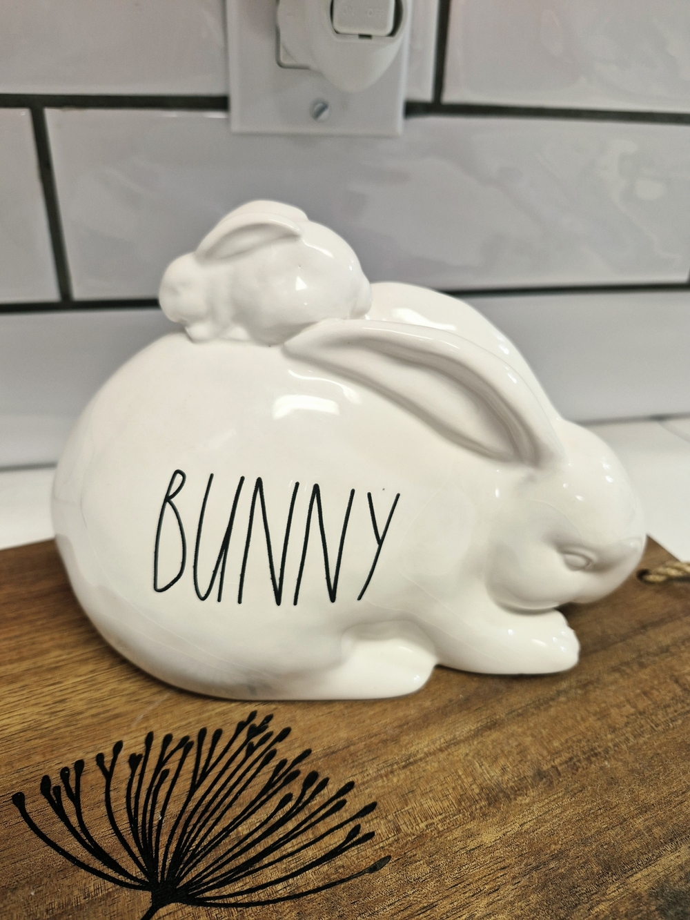 Rae Dunn White Ceramic Bunny with Black Lettering